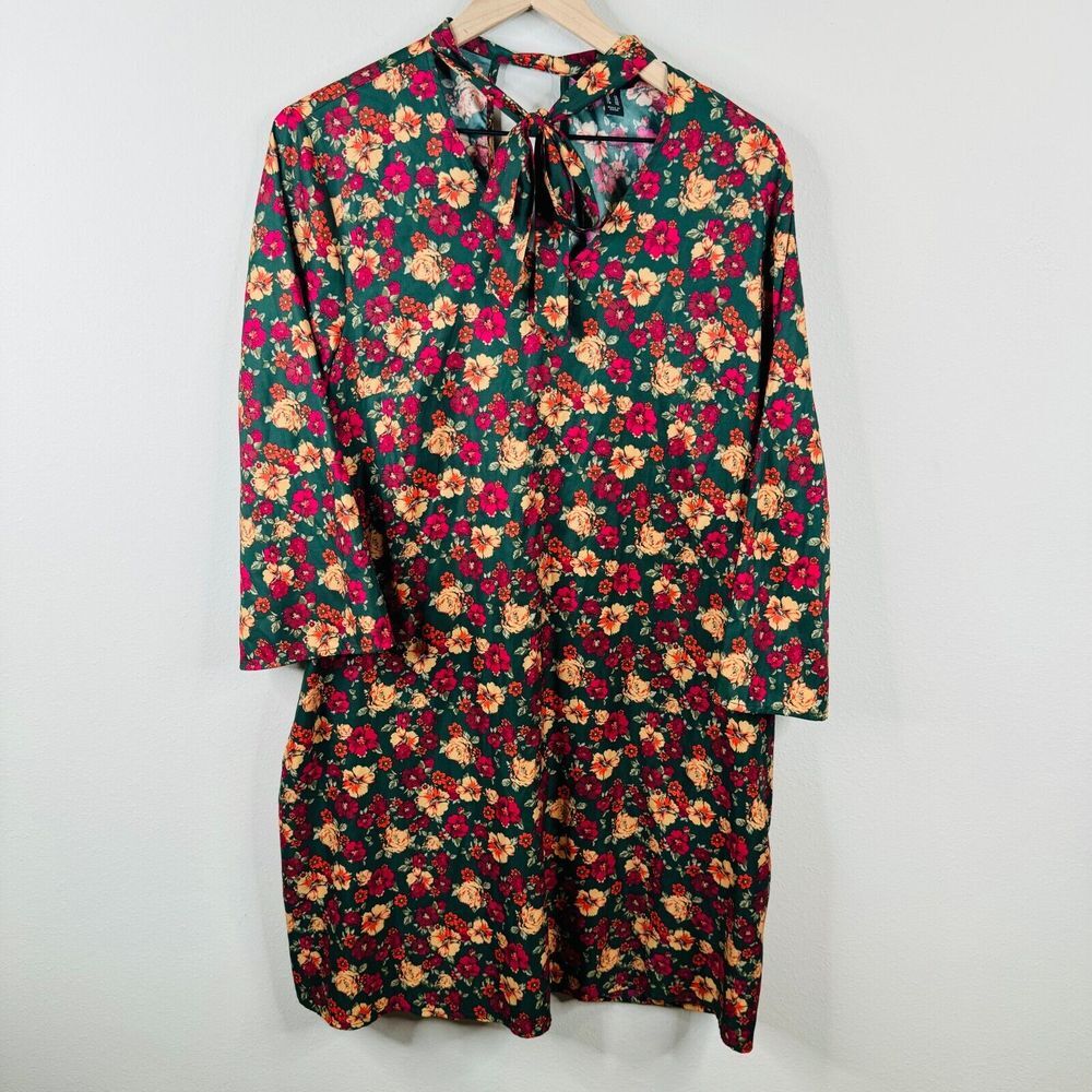 Du Jour‎ Womens Floral Dress Size 14 Shift Dress 3/4 Sleeve Lightweight Summer